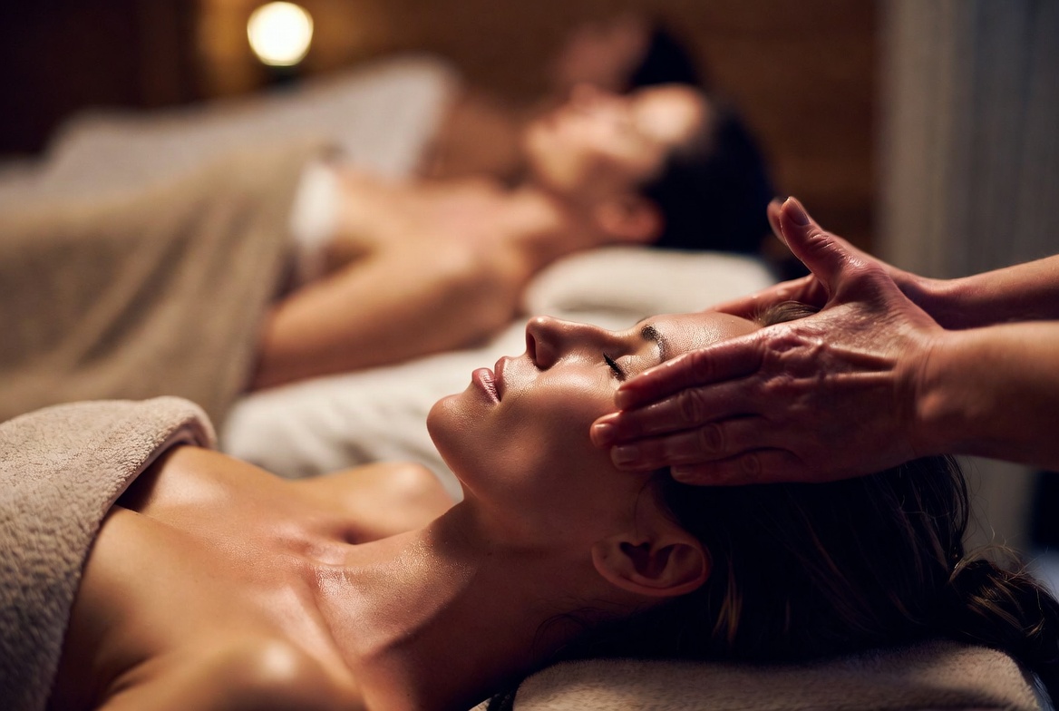 Mujer recibiendo masaje facial relajante